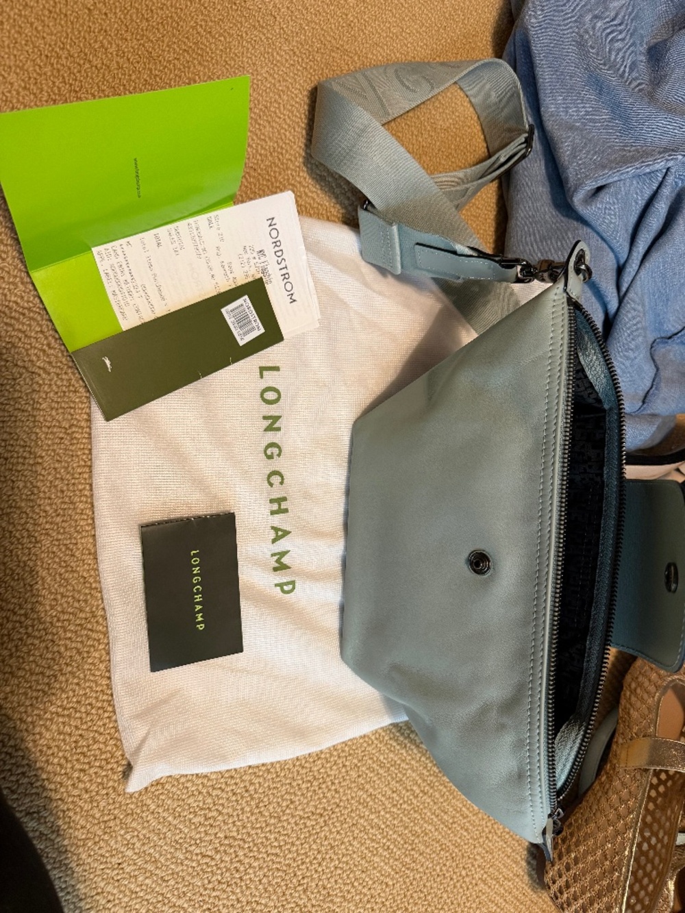 Longchamp Le Pliage green leather bag